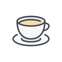 Cup of tea color line icon. Coffee cup with plate vector outline colorful sign.