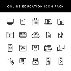 Line art illustration of online education icon pack.