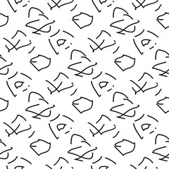 Seamless graphic pattern with doodles. Black and white square backdrop.