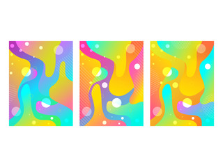 Gradient fluid art abstract background in three option. Can be used as template or cover design.