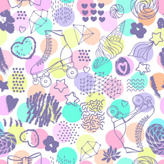 Seamless pattern with cute retro roller skates.