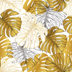 Seamless pattern depicting thickets of golden monstera