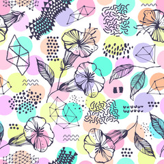 Vector seamless pattern with hand drawn flowers.