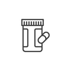 Capsule medicine bottle line icon. linear style sign for mobile concept and web design. Pills bottle outline vector icon. Drugstore symbol, logo illustration. Vector graphics