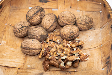 Fresh walnuts in a basket
