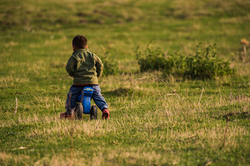 Naklejka na ściany i meble boy running in a field