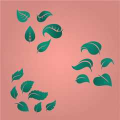 Green Spring Leaves Pattern on a Cherry Background