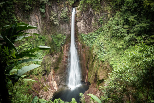 Catarata del Toro, waterfall in Costa Rica in the province of Alajuela, close to San Jose. Smooth waterfall image with ND filter and slow shutter speed. 