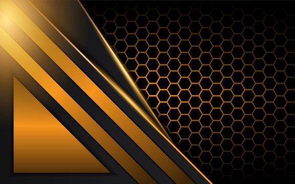 Abstract metallic yellow and black  frame layout design tech innovation concept geometric background. Can use for wallpaper, poster, brochure, cover, banner, advertising, corporate