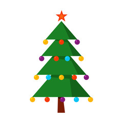Christmas tree with red star and lights on it