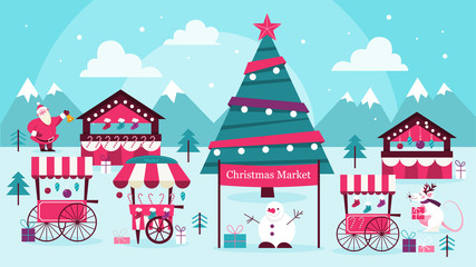 Christmas candy market. A xmas vector illustration