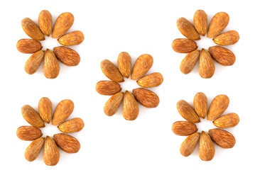 peeled young almonds on a white background, isolate, nut antioxidant