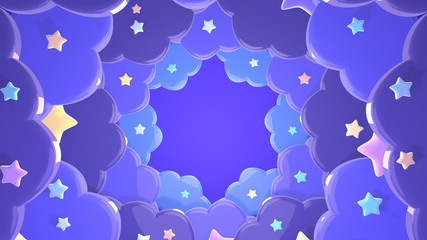 Obraz na płótnie Canvas Purple paper clouds and stars. 3d rendering picture.