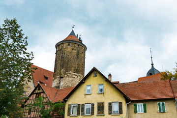Fototapeta na wymiar Houses and Schochen Tower in Besigheim, Germany