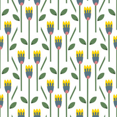 Abstract floral seamless pattern in folk style. Vector illustration with cartoon flowers on white background. Textile, wallpaper, wrapping paper design idea. - 297764706