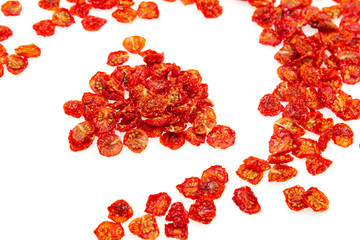 dried cherry tomatoes on a white background