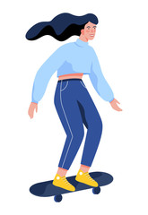 Vector illustration of teen girl scating. Active life style idea.