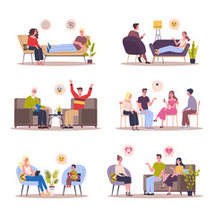 People talking to psychologist set.