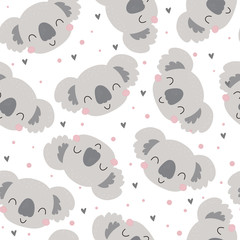 Seamless pattern. Cute character - sleeping animal baby Koala bear. Vector print for baby shower. © iryna_boiko