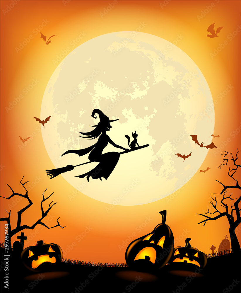 Wall mural Halloween background with scary pumpkins