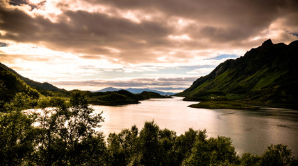 Sea panoramic view to ingelsfjorden, Hinnoya, Lofoten, Norway
