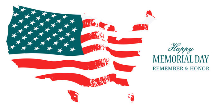 Happy memorial day. Vector illustration, poster with the American flag waving in the wind. Remember and honor.