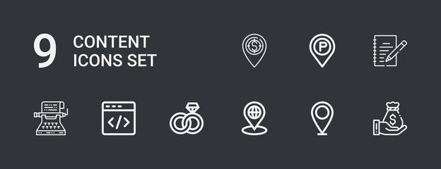 Editable 9 content icons for web and mobile