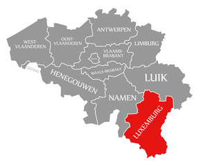 Luxembourg red highlighted in map of Belgium