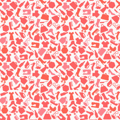 Background for woman, shopping items on seamless pattern