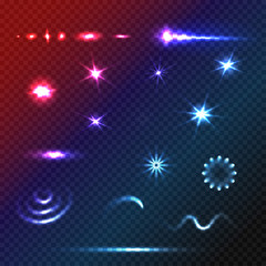 Set of Stars and sparkles effects for design. Unusual elements on half-transparent background