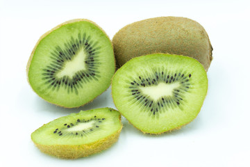 Ripe whole kiwi fruit and half kiwi fruit isolated on white background
