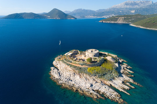 aerial view of Mamula island fort, Boka Kotorska bay of Adriatic sea