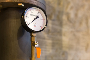 Pressure gauge in the pipeline and valves - obrazy, fototapety, plakaty