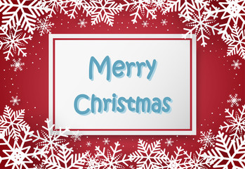 Christmas and happy new year red vector background with snowflake, celebration concept, paper art design