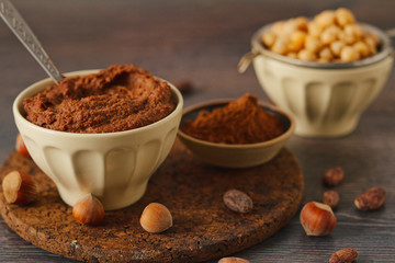 Vegan chocolate mousse made with chickpeas, roasted hazelnuts and raw cocoa