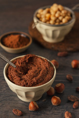 Vegan chocolate mousse made with chickpeas, roasted hazelnuts and raw cocoa
