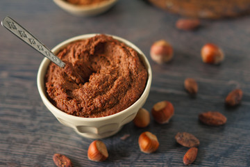 Vegan chocolate mousse made with chickpeas, roasted hazelnuts and raw cocoa