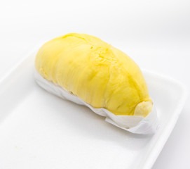 peace of durian fruite on white background