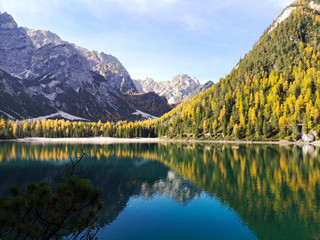 Obraz premium Braies Lake in Trentino Alto Adige Italy