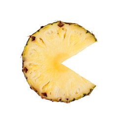 pineapple ring, cut out, round, top view isolated on a white background
