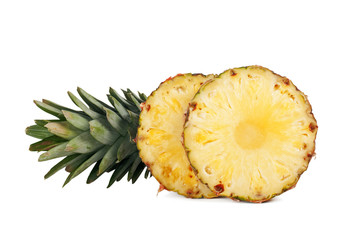 two pineapple rings isolated on a white background