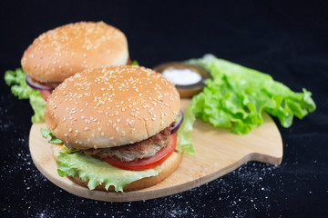 hamburger on black background