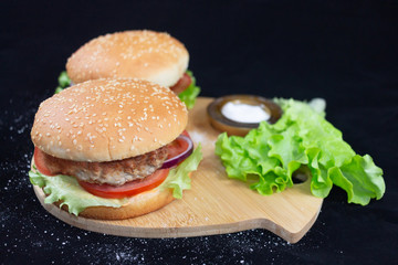 hamburger on black background