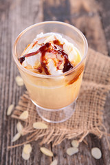 floating island with whipped egg and caramel