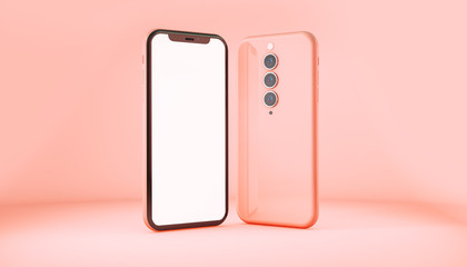 Smartphone mockup isolated on pink background