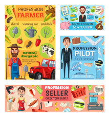 Seller, farmer, pilot and manager professions