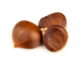 three chestnuts isolated on white backgroun