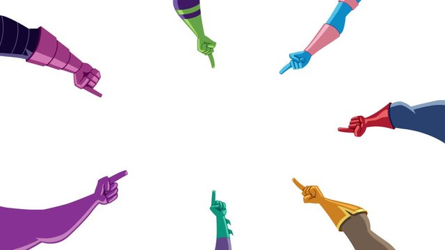 Superhero Hands Pointing Fingers on White