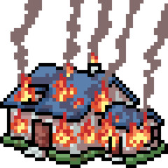 vector pixel art house burn