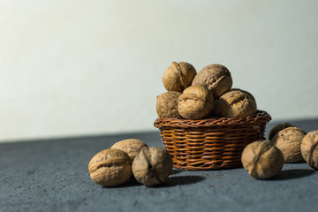healthy walnuts on a dark background